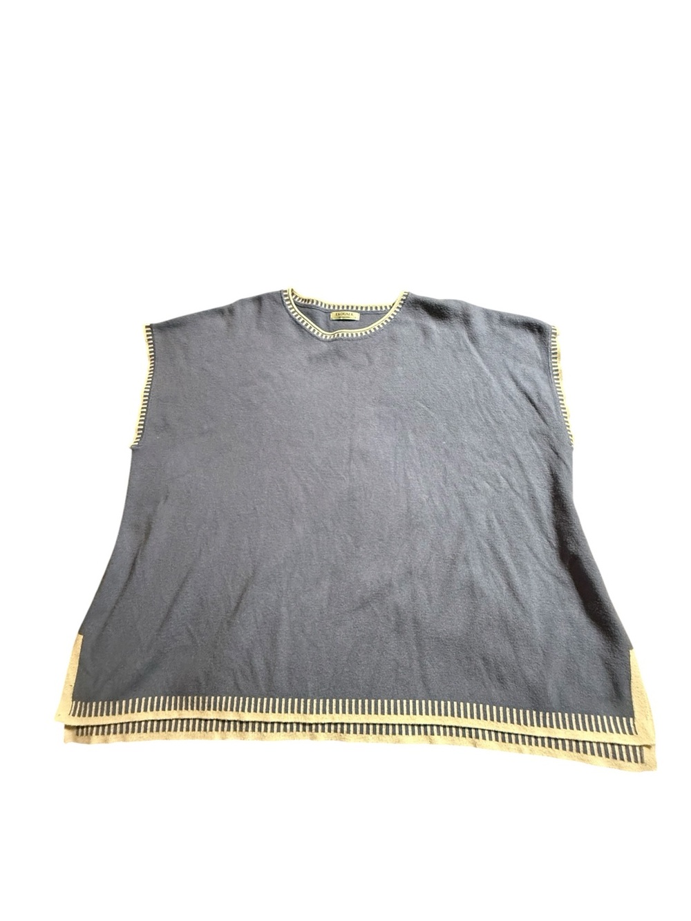 Ekouaer Blue Oversized Knit Sweater Vest Poncho Tunic Contrast Striped Trim XL